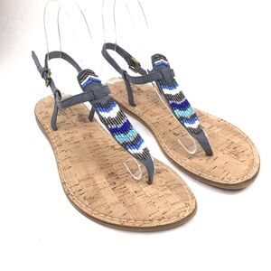 GH Bass Womens Size 8 Gia Beaded Thong T Straps Cork Sandal Shoe